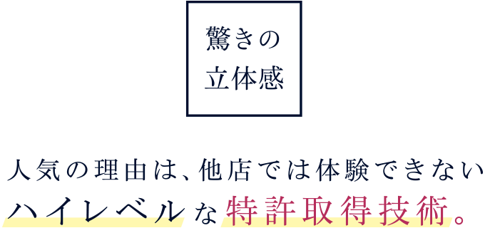 驚きの立体感 人気の理由は、他店では体験できないハイレベルな特許取得技術。