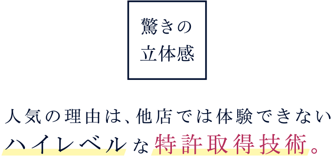 驚きの立体感 人気の理由は、他店では体験できないハイレベルな特許取得技術。